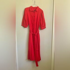 Ann Taylor Red Button Front Shirt Dress – Size Medium - with side slit.